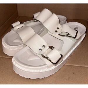 White Buckle Platform Sandals - Women